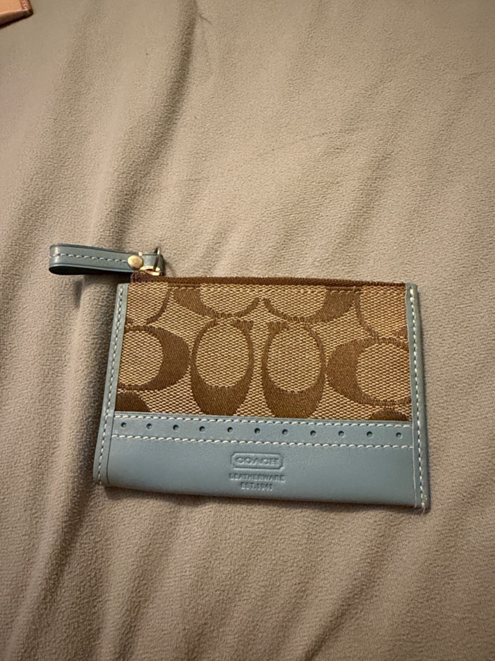 VINTAGE Coach Signature Canvas Card Case with Light Blue Trim